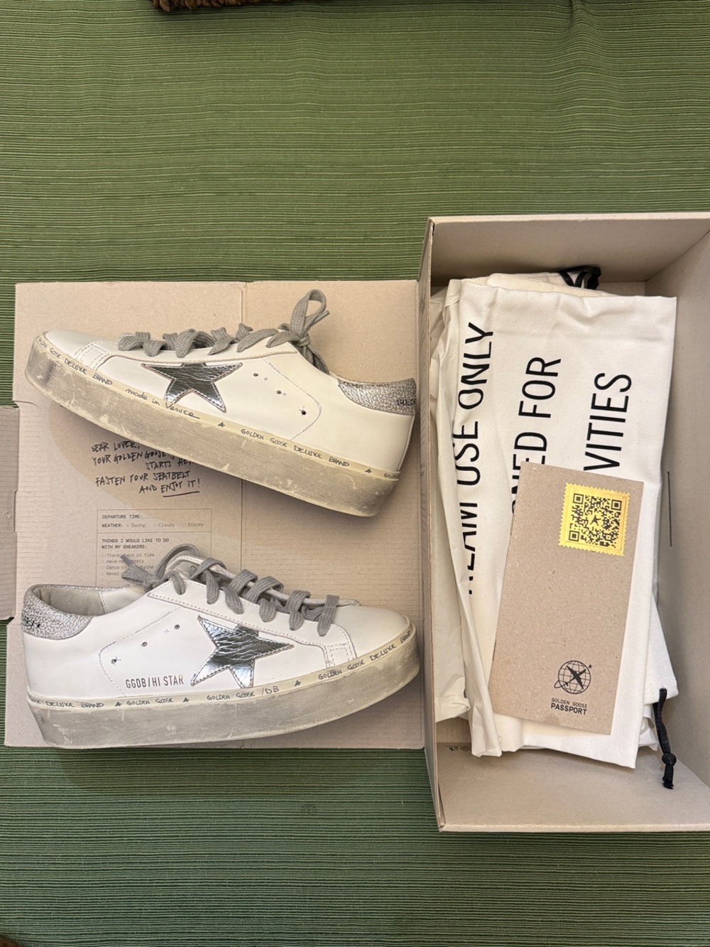 Golden Goose White Leather Sneakers with Silver Star and Gray Laces